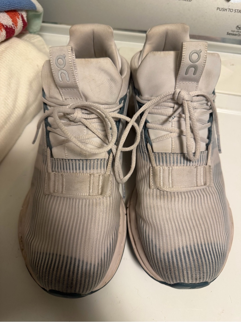 On Running Cloudnova Sneakers in Beige with Blue Trim